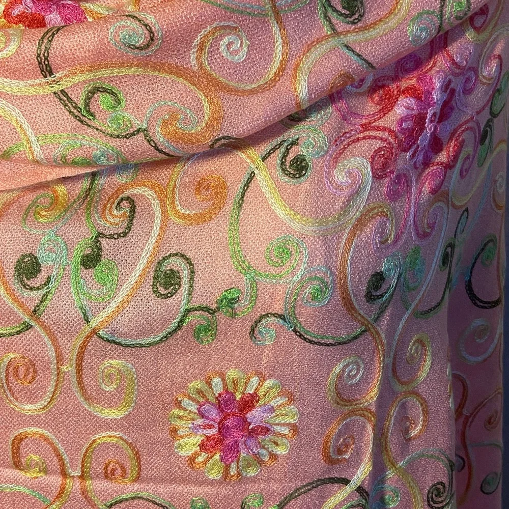 Embroidered Floral Peach Shawl